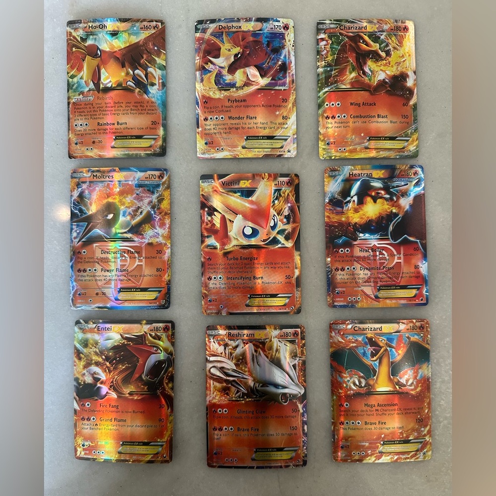 Pokemon Trading Cards - Fire Collection, 9 Trading Cards, All EX, 2 CHARIZARDS